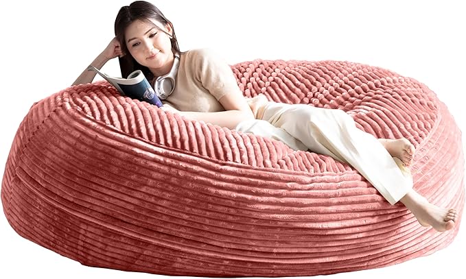 Bean Bag Chair for Adults Floor Bean Bags Offers Ample Space for AdultsMemory Foam Giant Bean BagsLounger Versatile Design Suits Any RoomMovie NightsReading (Striped Pink 5FT)