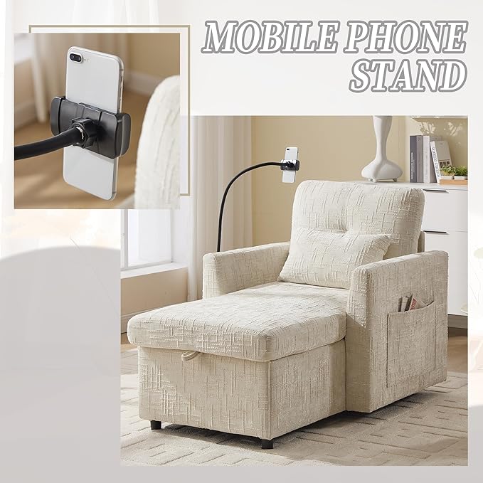 Oversized Multifunctional Recliner Chair with Phone Holder Chenille Ergonomic Lazy Boy Recliner Chair with Storage Backrest Swivel Rocking Chair for Living Room (Beige)