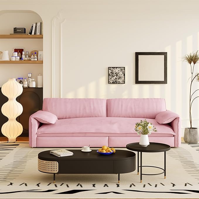 66 Convertible Queen Size Sleeper Sofa Couch Bed Pull Out Sleeper Sofabed for Living Room 3 in 1 Multi-Functional Oversized Cloud Futon Loveseat Recliner Lounge Chaise w/Side StorageSoft Armrest