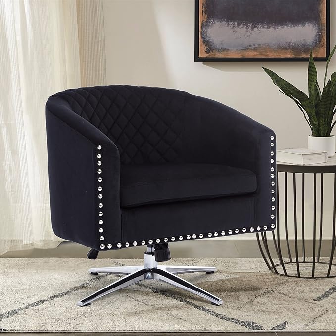 Swivel Barrel Chair Living Room Chair with Nailheads and Metal Base