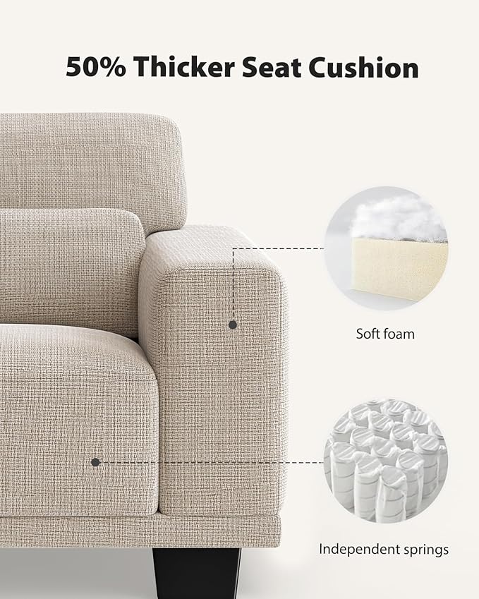Pipishell 3 Seater Sofa Couch with Deep Seats and Wide Armrests 89 Couches for Living Room Comfy 3-Seater Futon Sofas Modern Upholstered Couch with Removable Washable Cover Linen Fabric White