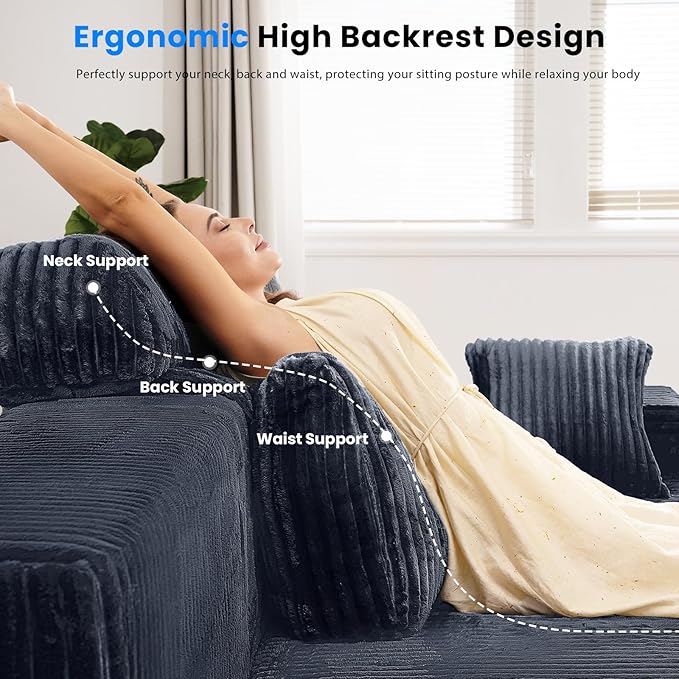 141’’ Cloud Sectional Couch with High Backrest Convertible U-Shaped Modular Sectional Sofa with Deep Seat Soft Corduroy Upholstery Boneless Couches Comfortable for Living Room Bedroom
