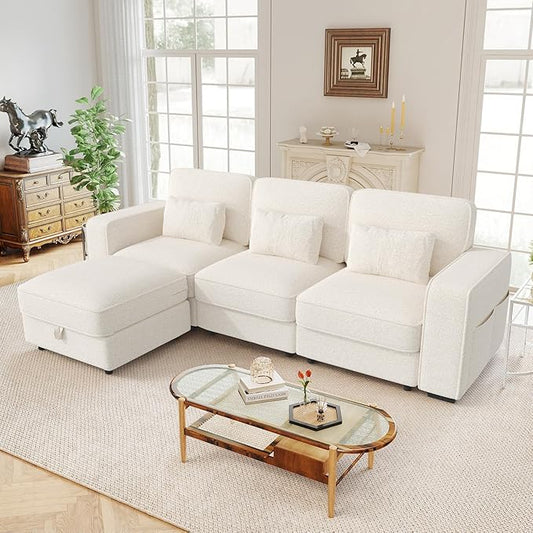 102 Convertible Sectional L-Shaped Sofa Couch with Storable OttomanDeep Seat Sofas for Living RoomBedroom Apartmentwith USB Type-C Ports and Pillow (ChenilleDark Gary)