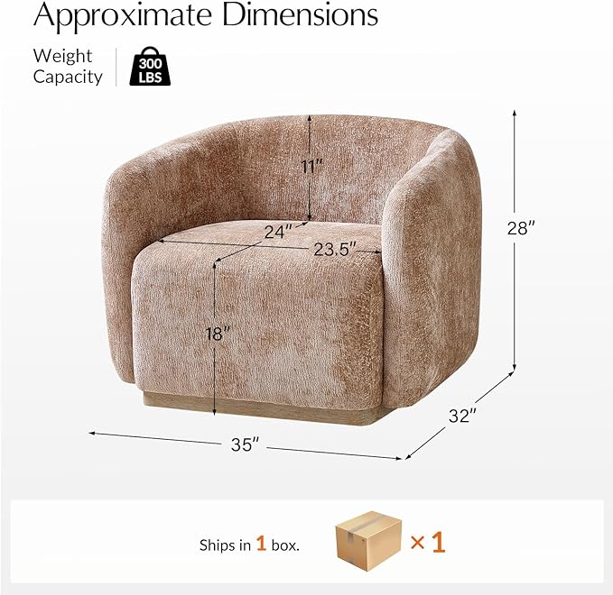 HULALA HOME Swivel Accent Chair with Solid Wood Base Chenille Curved Swivel Barrel Chair Modern Club Armchair Upholstered Single Sofa for Living Room No Assembly Required Sand
