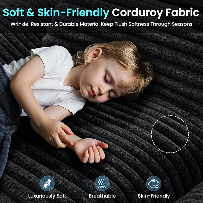 Modular Sectional SofaBoneless Couch for Living Room3 Seat L-Shaped Cloud Sectional Couch with Double-Layer Thickened Deep SeatComfy Corduroy Fabric Sofa Bed72h ReboundBlack