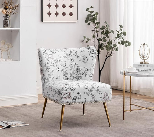 Thia Armless Accent Chair for Living Room Elegant Seat with Nailhead Trim Gold Metal Legs and Comfortable Curved Back 28 D x 25 W x 29.5 H 04 Floral Print