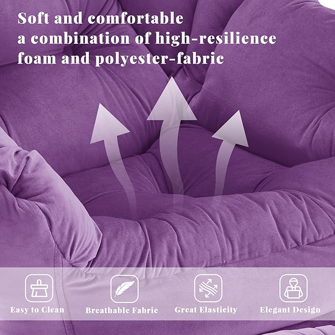 Lazy Chair with Ottoman Comfy Accent Lounge Chair with Side Pocket Modern Reading Armchair with Footrest Upholstered Sofa Chair for Small Spaces Bedroom Living Room Dorm Purple