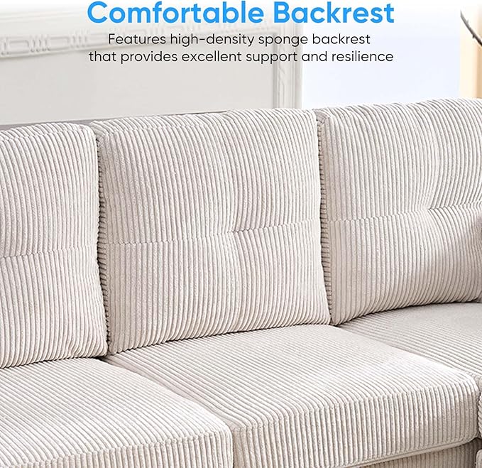 Mjkone Sectional Couch Sofa with Ottoman U Shape Sofa for Living Room Corduroy Convertrible Couches with Double Chaises 6 Seater Sofas for Living Room/Home Office/Guest (Beige)