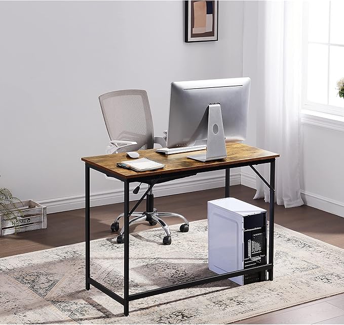 ivinta Computer Desk Industrial Home Office Desk with Metal Frame 40 Workstation for Small Spaces Living Room Bedroom Single (Vintage Easy Assemble)