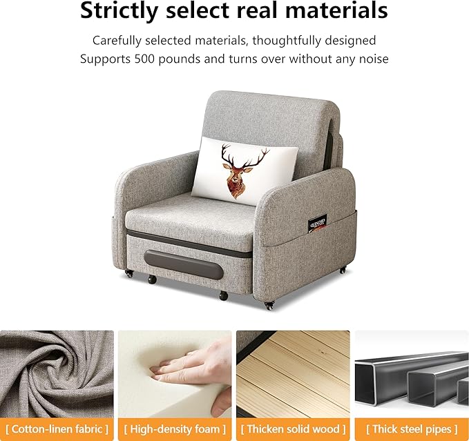 34.6 Small Pull-Out Sofa Bed Modern Versatile Futon Sleeper Couch Daybed with Trundle Space-Saving for Living Room RV Studio or Guest Room Gray &amp White