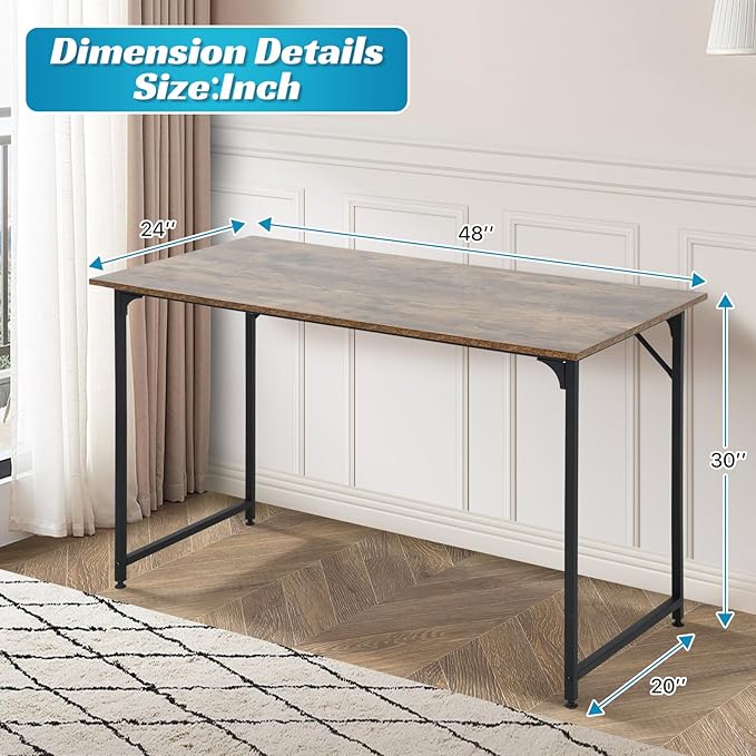 48 Inch Computer Desk Set of 2 Office Desk with Metal Frame Home Office Desk Modern Simple Style for Small Space Home Office Living Room Bedroom Brown