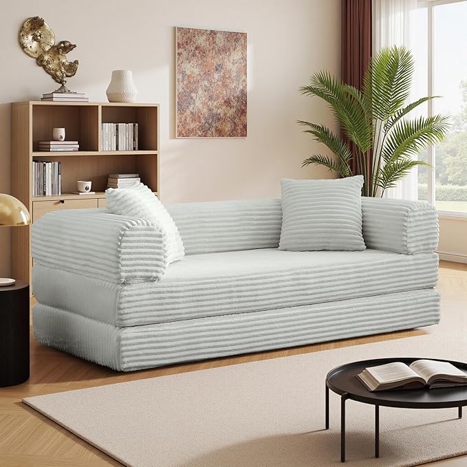 Boneless Couch Versatile Couches for Living Room No-Install Sofa Bed Corduroy Futon Soft Cloud Couch with Pillows for Bedroom Game Movie