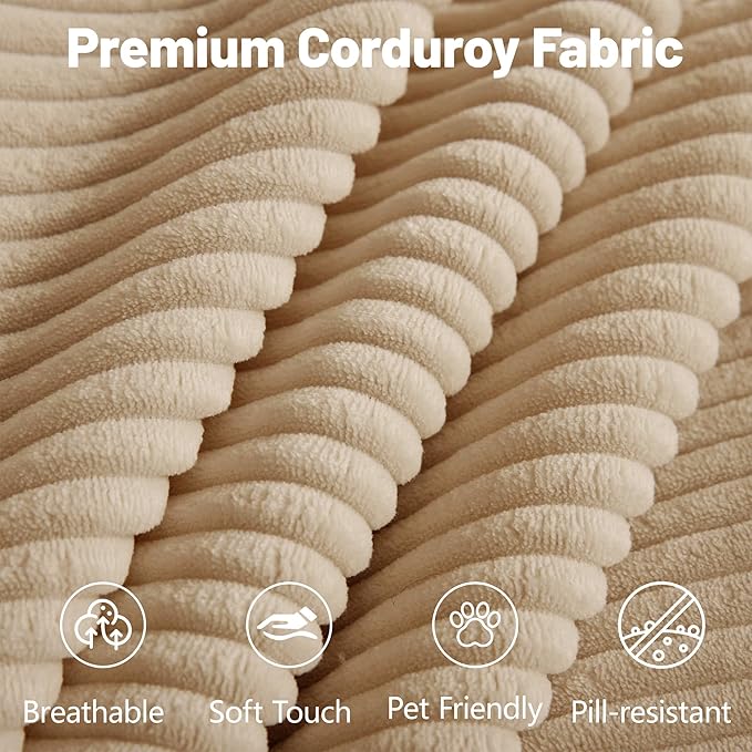 Boneless Couch81 No Assembly Oversize Modular Sectional Cloud CouchCompressed Sofa in a Box Solid Foam Corduroy Sofa with Ottoman for Living Room (Camel Corduroy2 Seats)