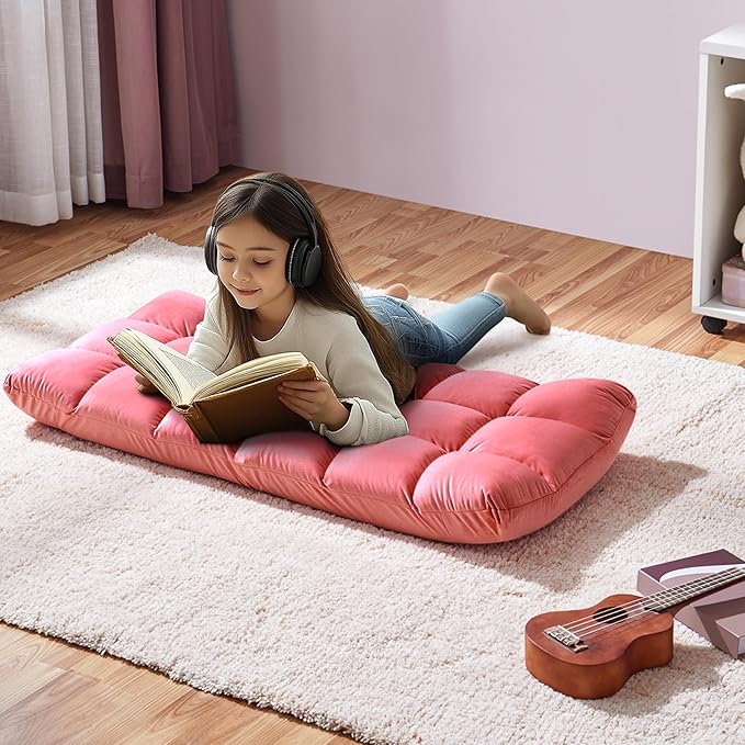 Yaheetech Floor Chair Meditation Chair with Back Support Gaming Floor Lounger with 14 Adjustable Position for Adult Pink