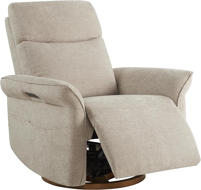 CHITA Power Recliner Chair Electric Triple-Motor Swivel Glider Nursery Rocking Chair with Adjustable Power Headrest and Lumbar Support GREENGARD Gold Certified Solid Wood Base Khaki Grey