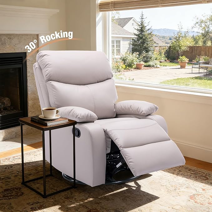 Swivel Rocker Recliner Chair for Adults Rocking Small Recliner Chairs for Small Spaces Glider Chairs Recliner Lazyboy Single Sofa for Nursery Living Room RV Beige