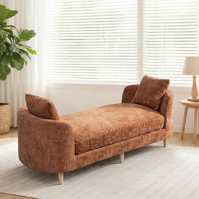 Chifee &amp Vingol 77.2 W Chaise Lounge Indoor Upholstered King Size End of Bed Bench with Arms Sleeper Sofa Daybed with Removable Pillows for Living Room Bedroom HallwayOrange