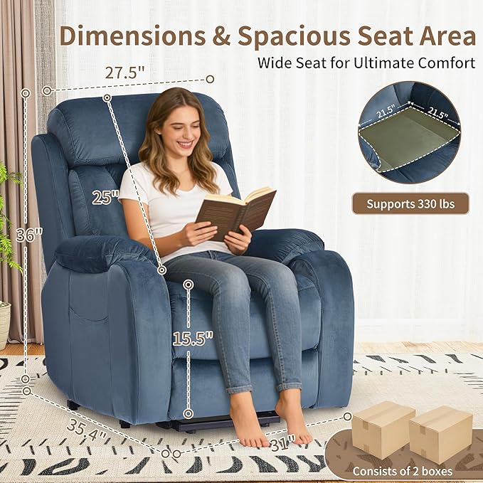 Power Lift Chair Recliners for Elderly Modern Adult Power Lift Recliner Velvet Upholstery Electric Lift Chair Recliner with Remote Side Pocket for Living Room
