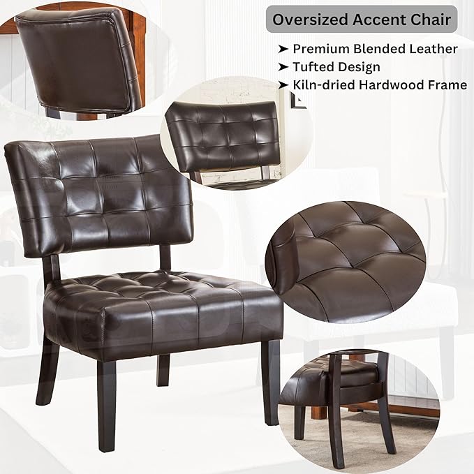 Roundhill Furniture Blended Leather Tufted Accent Chair with Oversized Seating Brown