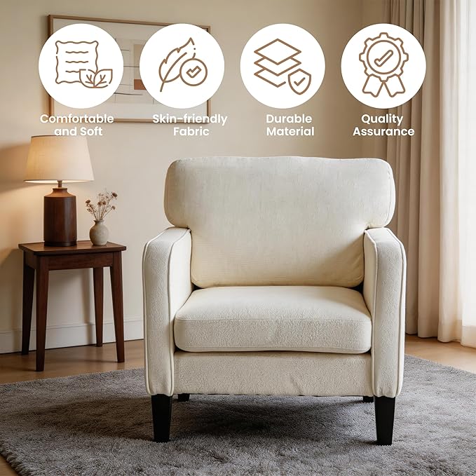 Simple Deluxe Modern Accent Chair Stylish Armchair for Adults with Backrest Cozy Lounge Seat Perfect for Living Room Bedroom Reading Nook Waiting &amp Reception Area White