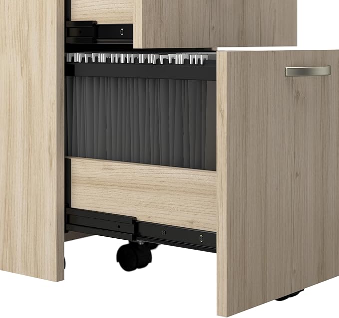 Bush Business Furniture 3 Drawer Rolling File Cabinet Under Desk Storage Office in an Hour Collection Natural Elm