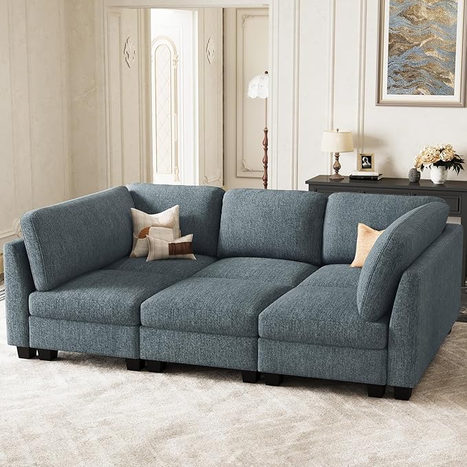 Belffin 86.2 Sectional Sleeper SofaOversized Sectional Couch Wide Deep Seat Sofa BedModular Sectional Couches for Living RoomApartment and BedroomBlue Grey