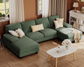 Furmax Sectional Couches for Living Room U-Shaped Sofa Couch with Linen Fabric 4 Seat Sofa Set with Double Chaise for Apartment (Corduroy Dark Green)