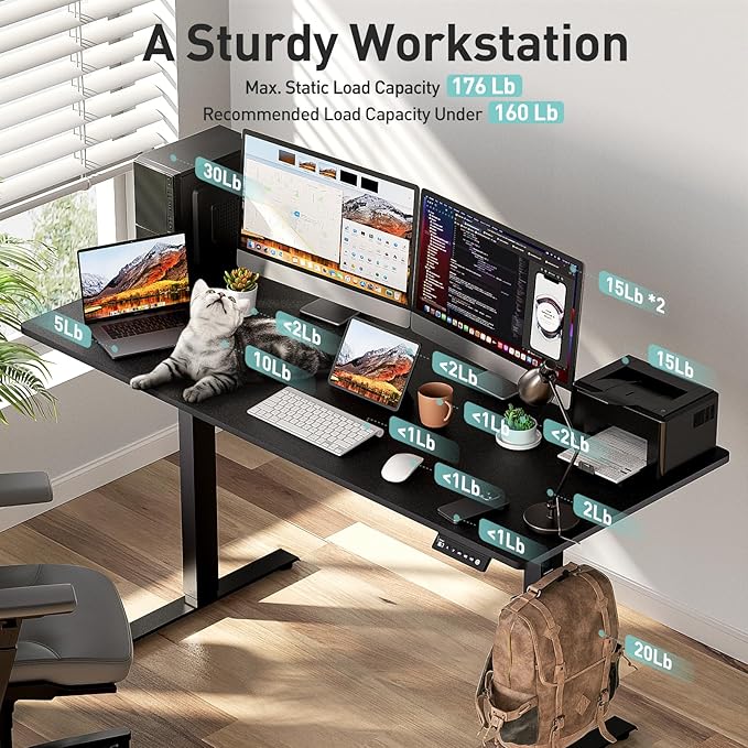 Electric Standing Desk Height Adjustable Desk 63 inch 4 Memory Height Ergonomic Sit Stand up Desk for Home Office Black 2 Split Boards