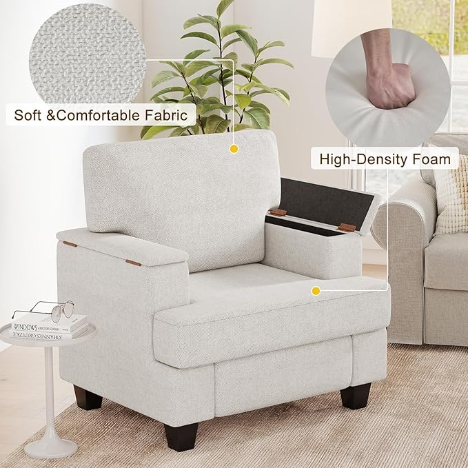 Furniliving Modern Oversized Accent Sofa Chair Set of 2 Comfortable Living Room Lounge Armchair with Storage Armrest Upholstered Reading Gaming Chair for Apartment Living Room Bedroom White