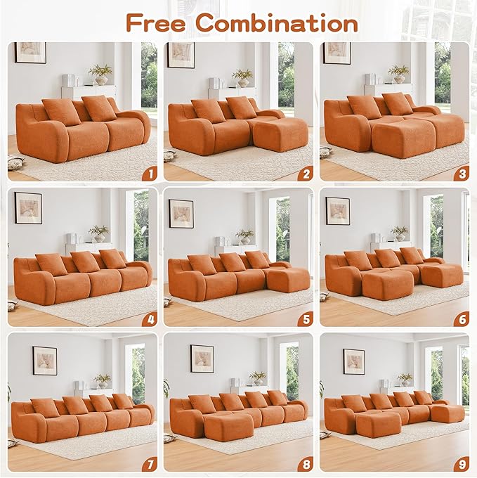 Oversized Modular Couches 82.7 Inch Sectional Boneless Sofa with Deep Seat Love Seat Couches for Living Room Apartment No Assembly Required (Burnt Orange)
