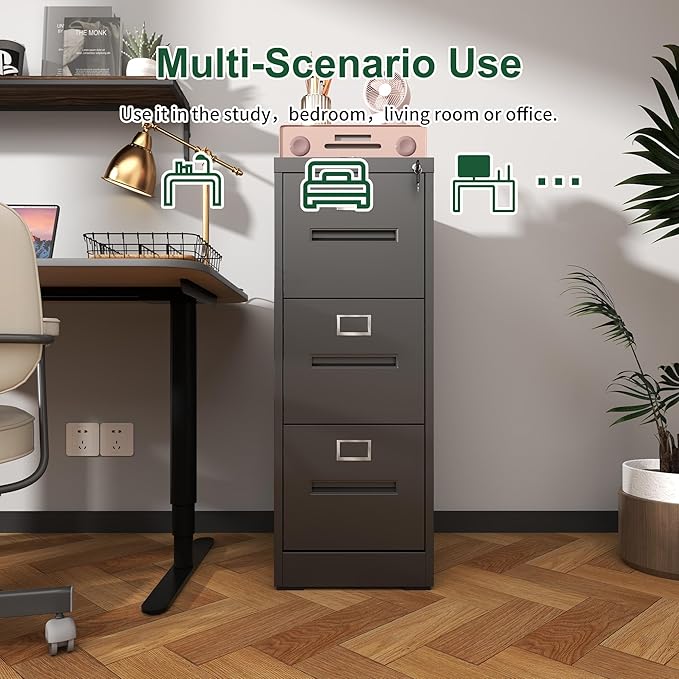 3 Drawer File Cabinet with Lock Small Metal Vertical Filing CabinetUnder Desk Storage Organizer for HomeOffice Locking DrawersAssembly RequiredBlack
