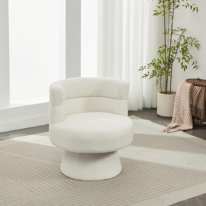 Christopher Knight Home Andree Contemporary 360° Swivel Accent Chair Boucle Upholstered Swivel Chair Super Comfort Single Lounge Sofa with Rotation for Living Room/Bedroom/Home Office Cream White