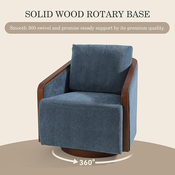 Swivel Barrel Accent Chair Mid Century Modern Arm Chair for Living Room Bedroom Comfy Club Reading Lounge Sofa Corner Chairs for Adults(Chenille Navy Blue Set of 2)