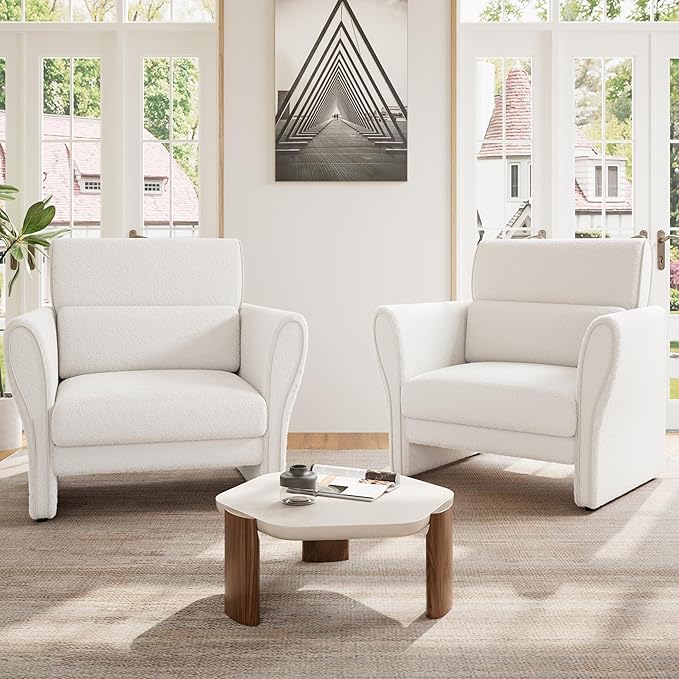 GarveeHome Modern Accent Chair Boucle Upholstered Armchair for Living Room Mid-Century Lounge Chair Comfy Single Sofa for Bedroom Office Beige