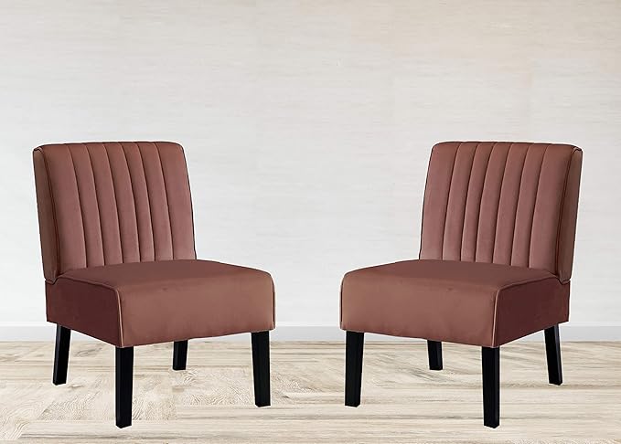 Mid Century Modern Accent Chairs Set of 2 with Minimalist Design Elegant Velvet Upholstery and Solid Wood Legs Ideal for Living Room or Bedroom Rose