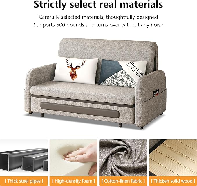 Versatile Pull-Out Sofa Bed – Compact Futon Couch for Small Spaces Gray/White 34.25 D x 59.84 W x 37.4 H Ideal for Living Room &amp RV (61.61)
