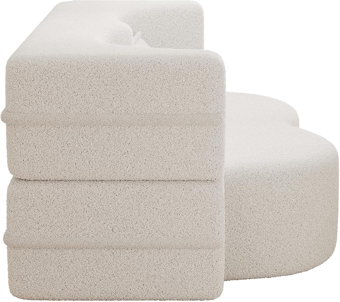 Floor Sofa Futon Cloud Couch Convertible Sofa Bed with 2 Pillows Teddy Fabric Foam-Filled Loveseat Sleeper Sofa Couches for Living Room 15 Full Size Folding Mattress No Assembly Required (Beige)