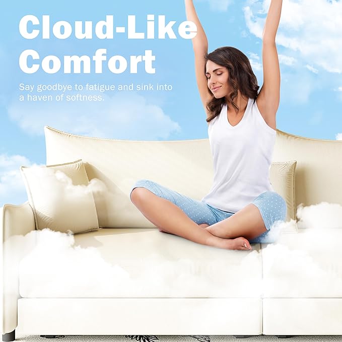 81.9 Sleeper Sofa Bed King Size 3-in-1 Convertible Couch Modern Pull Out Couches Comfy Velvet Futon Sofa Cloud Loveseat Lounge 3 Pillows for Small Spaces Living Room Gold Beige