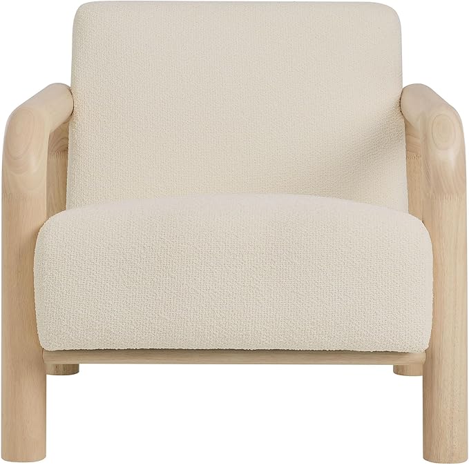Modway Sereno Modern Boucle Fabric Accent Chair in Cream Oak with Rounded Wood Armrests – Upholstered Lounge Chair for Living Room or Bedroom