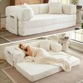 Boneless Couch Folding Couches for Living Room Sofa Futon Sofa Bed with Sleeper Sofa Futon Couch with Fixed-Shape Oversized Corduroy Upholstered (White 81 Inches)