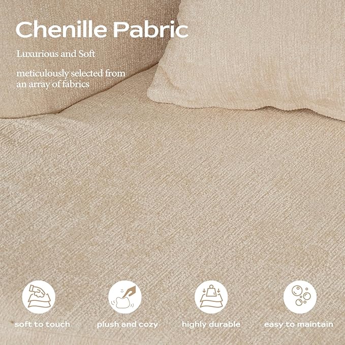 106 Modern Curved Boneless Sectional Couches for Living Room Luxury Chenille Fabric Oversized Modular Cloud Sofa with 4 Pillows Comfy Deep Seat Foam Couch in Box No Assembly (4 Seater Beige)