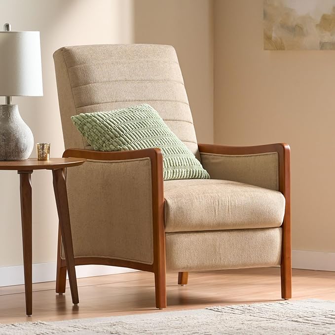 Merax Push Back Recliner Chair with Footrest Reading Lounge Accent Lazy Sofa Seating for Living Room Bedroom Dorm Mid-Century Modern Style Dorm Beige