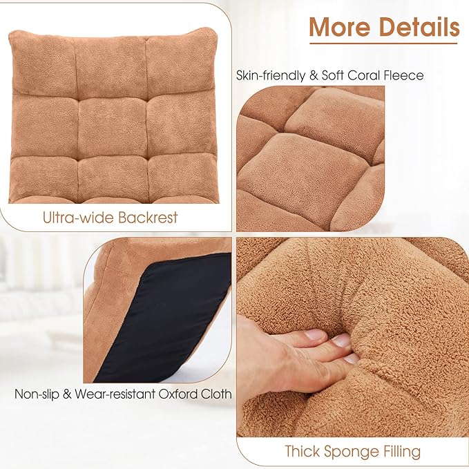 Giantex Folding Floor Chair with Back Support 14 Adjustable Position Padded Sleeper Bed Couch Recliner Gaming Floor Chairs for Adults Meditation Living Room (TAN)