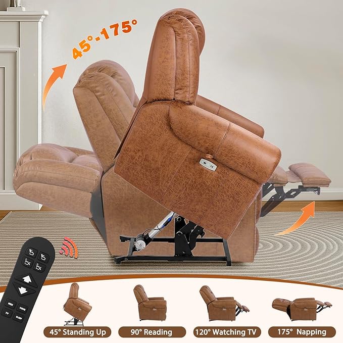 EONIX Classical Large Power Lift Recliner Chair for Elderly with Heat and Massage Dual Motor Lay Flat Electric Lift Chair Recliner for Adults Living Room Bedroom SLRY005061 Nut Brown