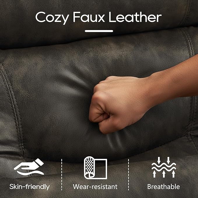 DRMBOOK RV Loveseat Recliner Sofa with Console Faux Leather Double Wall Hugger Reclining Couch Manual Home Movie Seating 2 Person Recliner Chair with Cup Holders/Storage/Pocket/Pillow Black&ampGrey