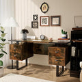 Large Office Desk Computer Table with 4 Drawers for Home Office 59 Study Writing Desk Workstation with Storage and Metal U Legs for Living Room Black and Rustic Brown Top CTSZ20401CM