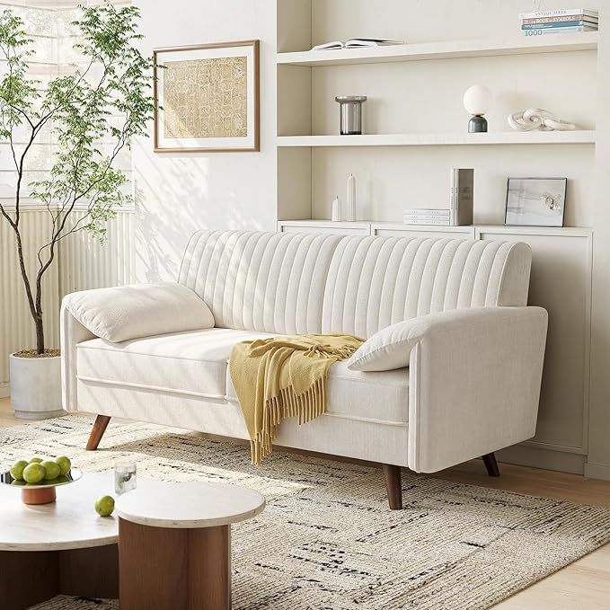 ONBRILL 64.5 Loveseat Sofa Chenille Loveseat Couch for Living Room 23.2 Deep Seat Love Seat with Padded Arms Comfy Modern Small Couches for Bedroom Small Spaces Dorms Office Beige