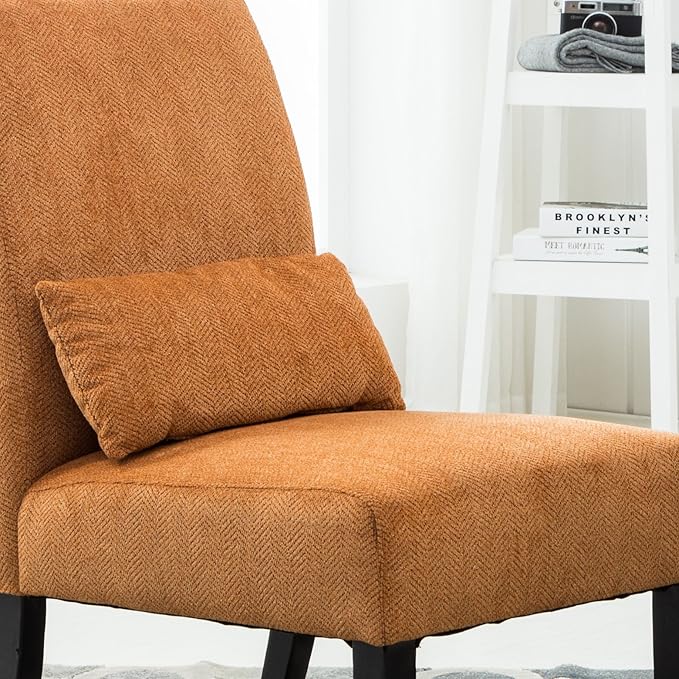 Roundhill Furniture Pisano Orange Fabric Armless Contemporary Accent Chair with Matching Kidney Pillow Single