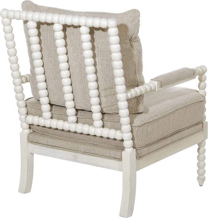 OSP Home Furnishings Kaylee Spindle Accent Chair with Antique White Wood Frame Beige Linen Fabric