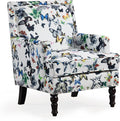 Accent Chair Modern Comfy Mid-Century Anthropologie Accent Chairs Linen Upholstered Wingback Lounge Arm Chair with Solid WoodSingle Floral Pattern Chair for Living Room/Balcony/Bedroom